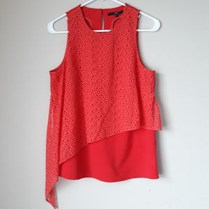 Tibi Eyelet Overlay Sleeveless Blouse Orange Sz 6